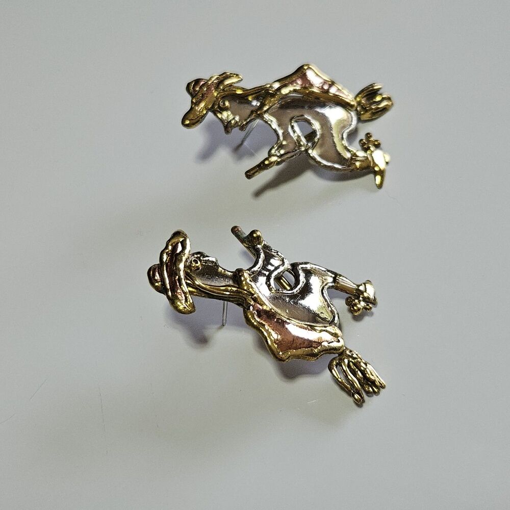 Artisan Mixed Metal Halloween Witch On A Broom Earrings - Picture 12 of 14